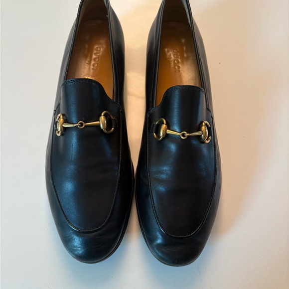Gucci Black Leather Slip-Ons with Gold Accent - Picture 1 of 4